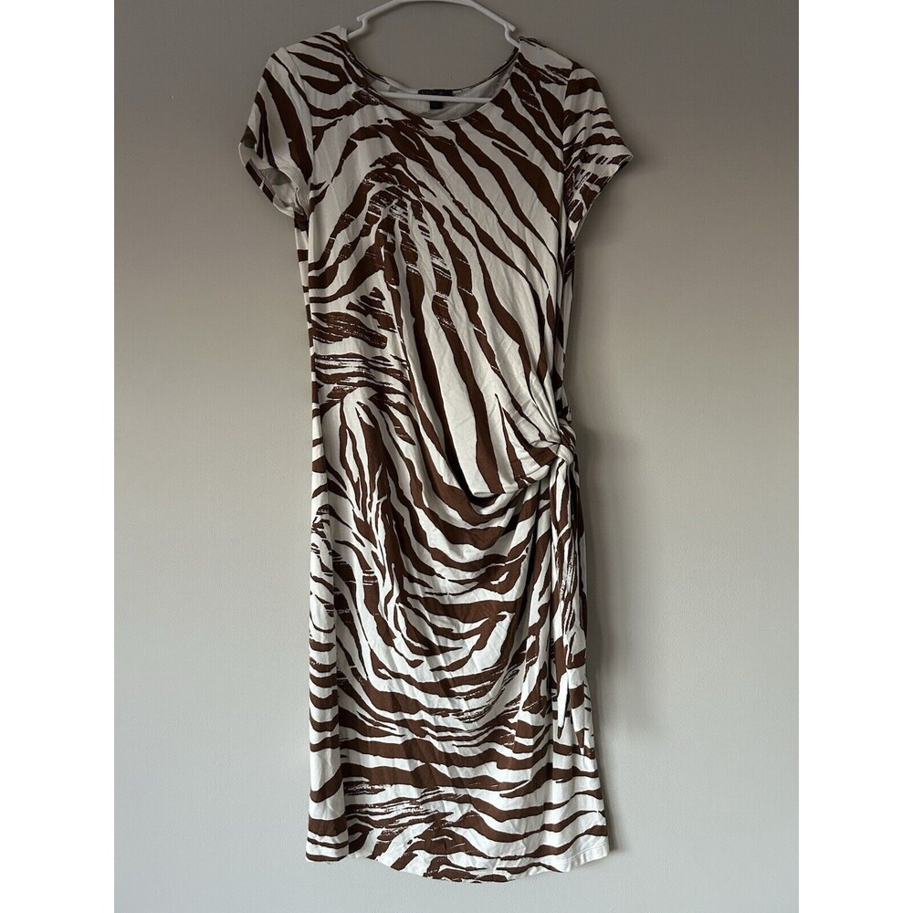 Lafayette 148 New York Zebra Side Tie Midi Dress Size Medium Unique Animal Print